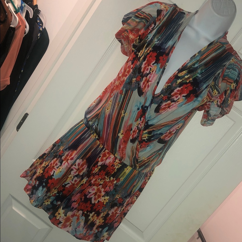 Umgee Cold Shoulder Floral V-Neck Multicolor Romper